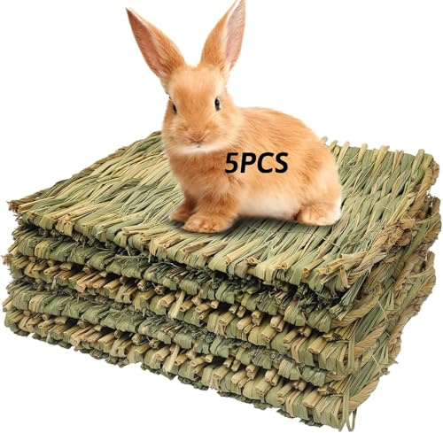 Kathson Grasmatte Gewebte Bettmatte für Kleintiere 5 Stück Grasmatten Haseneinstreu Nest Kauspielzeug Bett-Spielzeug für Meerschweinchen Papagei Kaninchen Hase Hamster Ratte