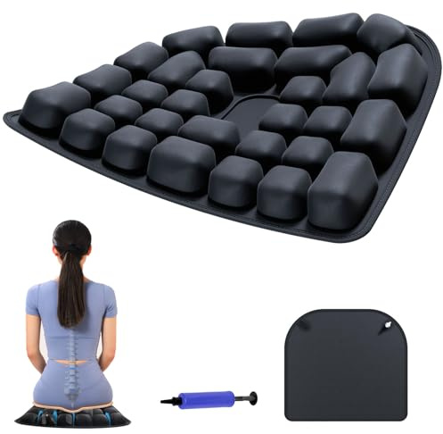 Pressure Relief Cushion Inflatable for Bottom Sore Wheelchair, Travel Seat Cushion for Car Driving Airplane Office Chair, Seat Pad for Hemorrhoids Treatment, Adjustable Firmness with Air Pump, Black