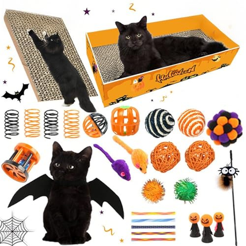 Halloween kattleksak – kattleksak set med fiskespel | Halloween lektillbehör för hem, lägenhet, trädgård, vardagsrum, terrass