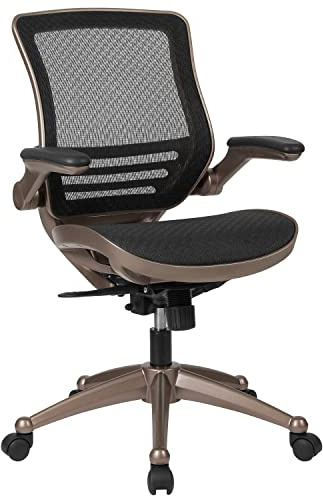 Flash Furniture Warfield Mid-Back Transparent Black Mesh Executive Swivel Office Chair with Melrose Gold Frame and Flip-Up Arms
