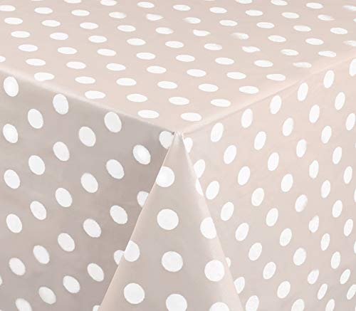 Home Direct Rectangular Oilcloth PVC Wipe Clean Tablecloth Table Cover 140cm x 200cm 55x78 Polka Dot Beige Grey