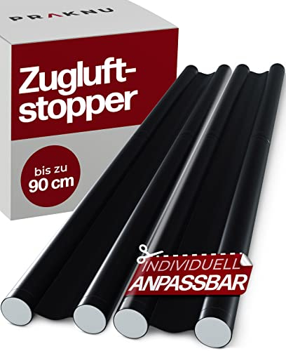 Praknu 2 Zugluftstopper für Türen bis zu 90cm - Doppelseitiger Schutz - Energiesparend - Zuschneidbar - Leicht zu Reinigen - Schwarz
