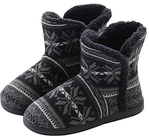 Rokiemen Chausson Montant Femmes Homme Hiver Chaudes Chaussons Peluche Intérieur Pantoufles Doublure Bottes Maison Slippers