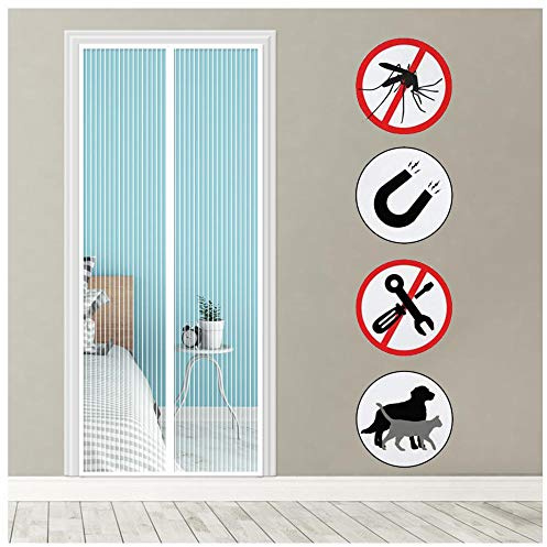 Magnet Fliegengitter Tür, 70x210cm, Weiß, Magnetische Fliegengittertür, Insektenschutz Vorhang für Wohnzimmer Balkontür, Dichtung automatisch, frische Luft hereinlassen