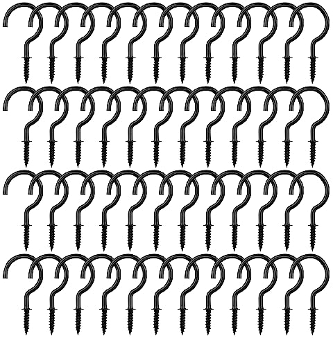 xiaozhenjida 50 Pcs Screw-in Ceiling Hooks Screw Hooks Cup Hooks Nickel Plated Hooks for Cabinet Shelf Black 1 inch(Black)