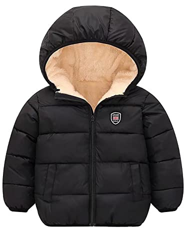 Miyanuby Manteau d'hiver épais et chaud à capuche pour bébé de 2 à 7 ans, Noir , 3-4 Years