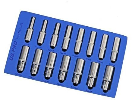 US PRO Tools 15PC 1/2 DR 6pt Deep Sockets 10-24mm in EVA Foam Tray 3976
