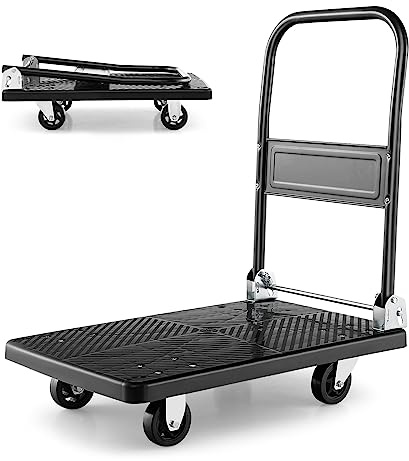 S AFSTAR Camión de Plataforma Plegable, Carrito de Empuje con Ruedas giratorias de 360° y Capacidad de Peso de 440 Libras, Carro de Mano móvil, Carrito Plano Plegable, Carrito de Empuje para Carga y