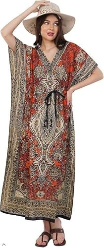 SHYAMVUN Vestido largo tipo kaftán tipo kaftán tipo kimono para fiestas, ropa de descanso, vacaciones, ropa de noche, playa, caftanes, talla única, naranja, L-XXL