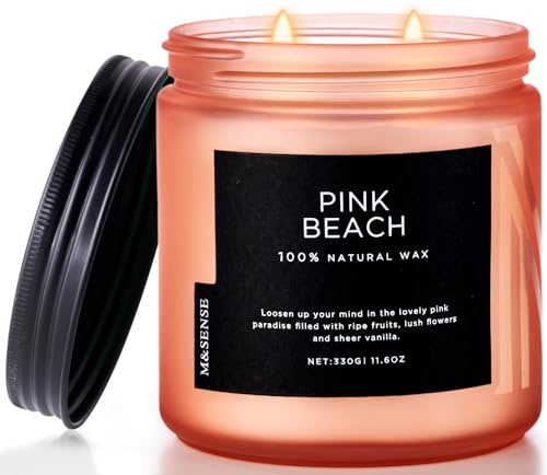 M&SENSE Rosa Strand Duftkerzen im Glas groß Kokosnuss duftende natürliche Sojakerzen für Zuhause, 70 Stunden Brenndauer, Heim Deko Geschenk für Frauen, Freunde, Familie