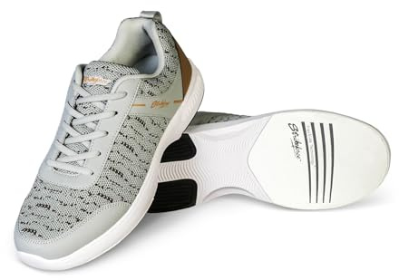 KR Strikeforce Flyer Mesh Lite Herren Athletic Bowlingschuh mit #8 Slide Pad auf beiden Schuhen für Rechts- oder Linkshänder, Grau/Braun, 43 EU