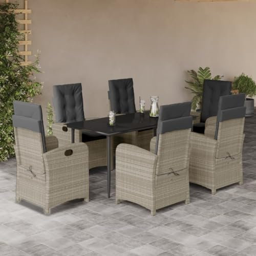 Keyroto Rattan trädgårdsmöbler set med 6 trädgårdsstolar hög rygg justerbar trädgård matsal grupp 6 personer sittgrupp utomhus polyrattan sittgrupp sittgrupp terrassmöbler utomhus-ljusgrå 7 delar