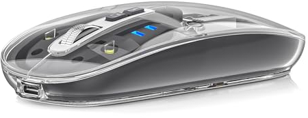 Uiosmuoh M133 Ratón Inalámbrico Bluetooth,Ratón Inalámbrico Recargable Silencioso (Tri-Mode:BT 5.1/5.1 + 2.4G), Nivel de batería Visible,Ratón Carcasa Transparente para Tablet,Portátil, Gris Claro