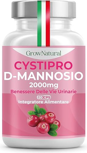 D Mannosio Puro 2000mg - Integratore Cistite con Mirtillo Rosso, Pompelmo, Acido Ialuronico, Inulina e Probiotici - Cranberry per Candida e Infezioni delle Vie Urinarie - 120 Capsule Made in Italy