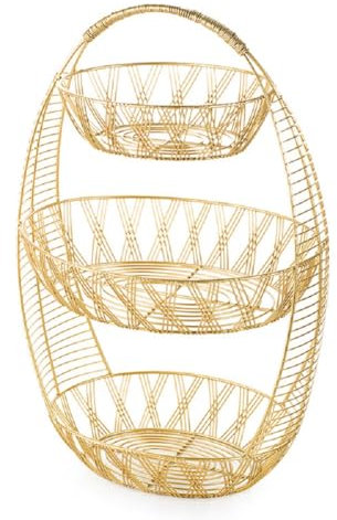 Fruit Basket Shelves 3 Tier Fruit Basket, Fruit Basket Etagere, 3 Tiers, Metal Fruit and Vegetable Holder for Bread and Snacks,Gold
