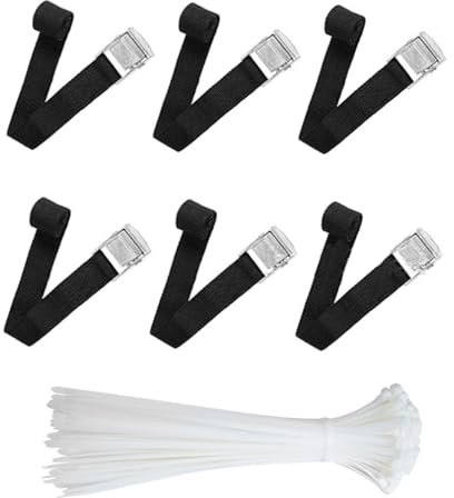 Lot de 6 sangles de fixation avec 1 cerclage - Sangles d'arrimage de 40 cm - Avec boucle de serrage - Pour vélo, moto, bagages - Transport - Noir