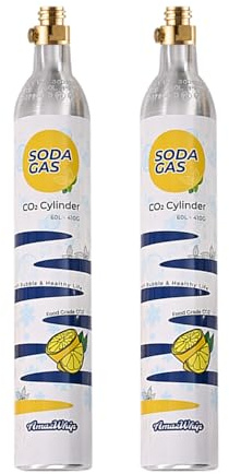 NextWhip CO₂-Zylinder für Wassersprudler, für bis zu 60Lgesprudeltes Wasser,Gewinde Connect CO2-Zylinder, 14.5 Oz SodaMaker CO2 Gasflasche für Soda Wasser Maschine (2 Kanister) (neue Flasche)