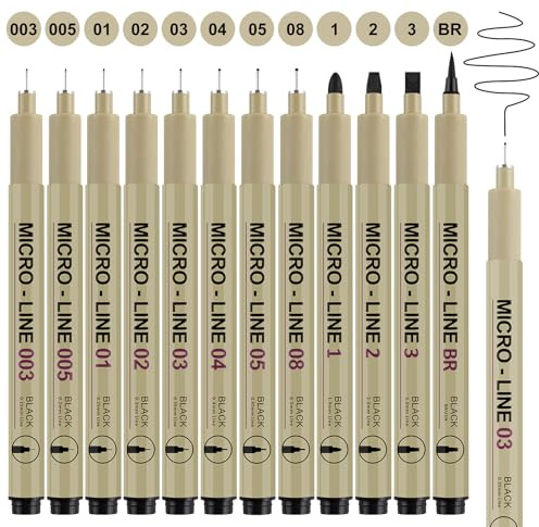 Gelanty - Bolígrafos de línea fina negros, juego de 12 bolígrafos microliner para artistas, bolígrafos de tinta impermeable para bocetos de arte, dibujo técnico, ilustración, cómic