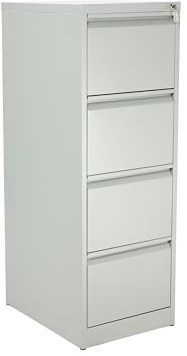 The Workplace Depot Filing Cabinet – Lockable 2, 3 or 4 Drawer Steel Storage Unit in Black, White or Grey with Adjustable Hanging Rails, Space-Saving Organiser for Home & Office (Grey, 4 Drawer)