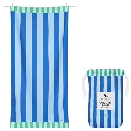 Dock & Bay Strandhandtuch - Schnell trocknende Mikrofaser, ohne Sand - Kompakt, Leicht - 100% recycelt - Inklusive Beutel - Blue Sky - Extra Large (200x90cm, 78x35)