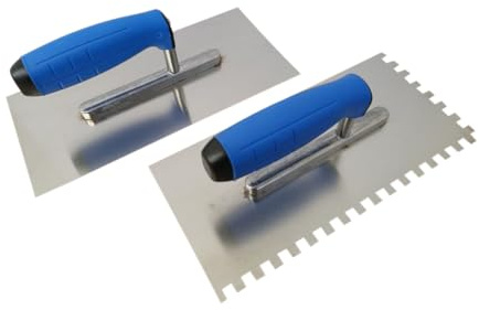 Glättekelle Zahnkelle 270 x 130 mm rostfrei 2-tlg. Set mit Softgriff ungezahnt und 10 x 10 Zahnung + GRATIS Malerspachtel 60 mm