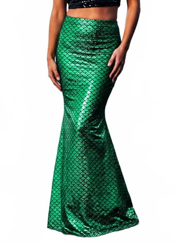 GORAIS Mermaid Tail Skirt Green Fish Scale Costume Adult Skirts for Women