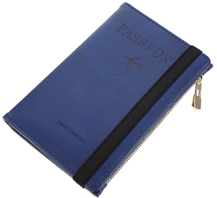 TEHAUX Pu Passport Holder Rfid Blocking Card Organizer Travel Passport Cover Short Wallet for Men Women with Immunization and Id Card Storage, Blue