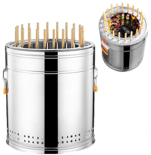 Kolgrill, rökfri grilltunna med 360° rostning, kokspis i rostfritt stål, idealisk för utomhuscamping, picknick, uteplats och trädgård