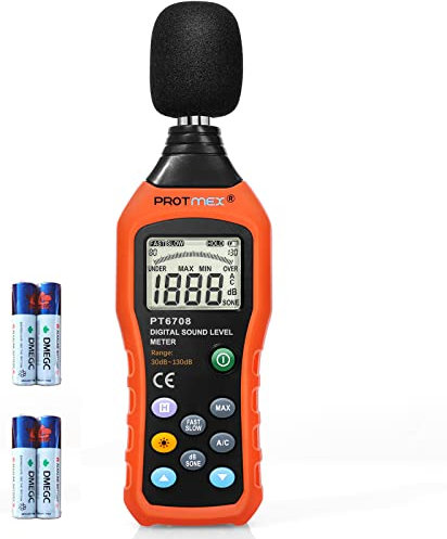 Sound Level Meter, Protmex MS6708 Portable Digital Audio Decibel Sound Level Tester Monitor dB Meter, Measurement Range 30-130 dBA, Accuracy 1.5dB, Noise Meter With Large LCD Screen Display Fast/Slow Selection