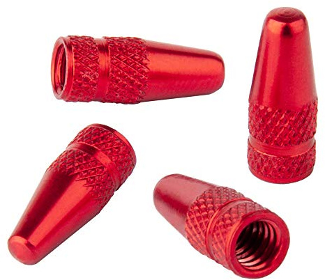 Bike Bits Presta Valve Caps - Anodized Aluminum - Use On Presta/French Valves - Designs: Bullet, Rocket (Red, Pocket Rocket)