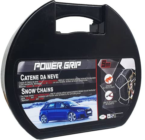 Catene da Neve da 9mm Omologate TÜV GS Onorm Gruppo 80 Compatibile con Varie Misure di Pneumatici Lega di Acciaio Montaggio Facile con Tensore Auto-bloccante