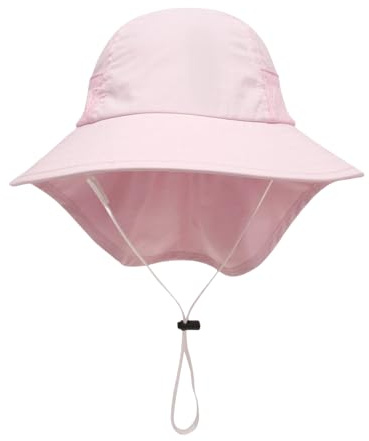 JIAHG Baby Sun Hat Summer Bucket Hat with Neck Flap Girls Boys UPF 50+ UV Protection Neck Cap Children Bucket Hats Breathable Mesh Toddlers Beach Hats for 2-6 Years Pink