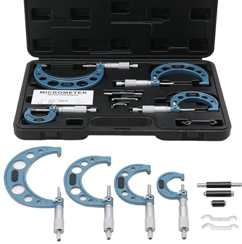 NICCOO Outside Micrometer Set External Measuring Caliper 0-4inch Range 0.0001inch High Precision Machinist Tool with Storage Box