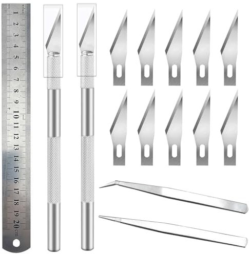 Barlone Plotter Zubehör, 15 Stück Entgitterwerkzeug Plotter, Vinyl Jäten Werkzeuge DIY Bastelwerkzeug Set, Enthalten Bastelmesser, Skalpell Klingen, Stahllineal, Pinzette, für HTV, Cameos, Etikett