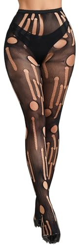 ohyeah High Waisted Tights Holes Pantyhose for Women Sheer Black Tights Plus Size Fishnet Stockings See-Through Leggings, L-XXL