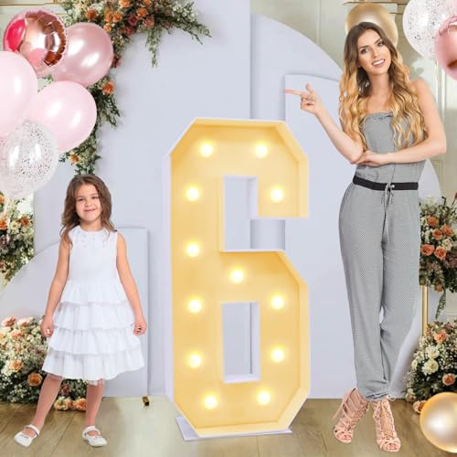 GGPL 4ft Marquee for Numbers 6, Multifunctional Marquee for Numbers 4 Feet Tall, Number 6 Light up Number, Light up Numbers for Party Decorations, Birthday, Anniversary Party Decor (Number 6)
