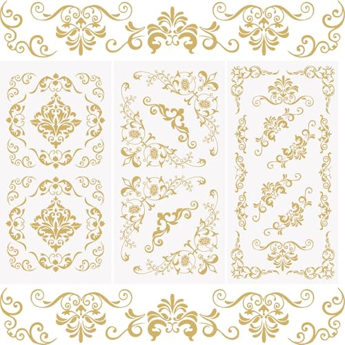 WANDIC Prime 3 Pcs Rub on Transfer Stickers Golden Retro Border Decals European Style Stickers for DIY Scrapbooking Photo Albums Furnitures, 2025