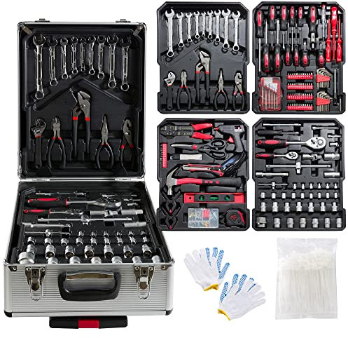 Arebos Maletin herramientas | Set de herramientas | 1200 piezas | Maleta de ruedas o maleta de transporte | Maleta con ruedas)