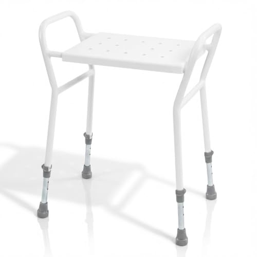 Height Adjustable Shower Stool with Handles – Stable Shower Seat for Wet Room or Bath – Easy Clean Shower Chair to Sit on in Shower – Supportive Shower Stool for Elderly & Limited Mobility Users