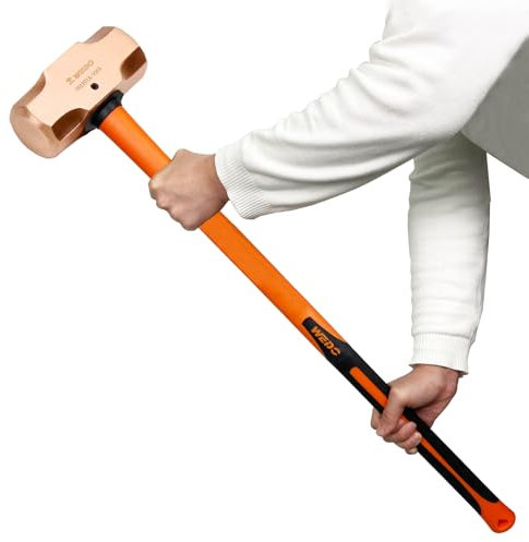 WEDO Martello a mazza da rame (5400 g / 12 lbs),Martello Muratore con Impugnatura,lunghezza 900mm,mazza con manico in gomma fibra di vetro e testa in rame forgiato per lavori di demolizione