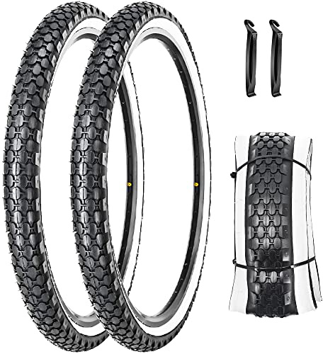 2 Pack 24x2.125 Inch Cruiser Bike Tire White Wall Pair Replacement Bicycle Tires with Levers…