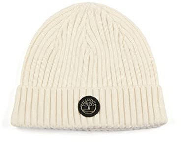 Timberland Ribbed Watch Cap with Logo Plate Boina, Crema, Talla única para Hombre