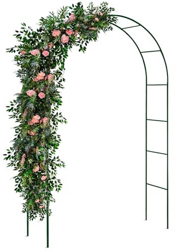 ASAB 1x Garden Arch Sturdy Durable 2.4M Metal Garden Arch for Climbing Plants Roses and Flowers Elegant Design Rose Arch for Garden Lawn Backyard Wedding Decorations Christmas Flower Arch Frame