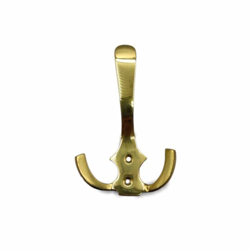 Generico Gancio Appendiabiti in Ottone Muro e Parete 3 posti con Inserti di Fissaggio - Finitura Oro Lucido | Ideale per Casa, Cucina, Salone, Ufficio, Bagno e Camere