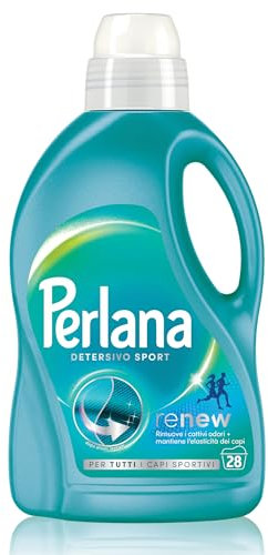 Perlana Detersivo Sport (28 lavaggi), Detersivo lavatrice liquido per tutti i capi sportivi, Detersivo capi sportivi per rimuovere i cattivi odori e mantenere l'elasticità