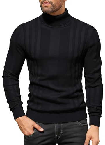 Rayson Jersey para Hombre Invierno Suéter de Cuello Alto Ocio Cálido Manga Larga Pullover de Punto(Negro,XL)
