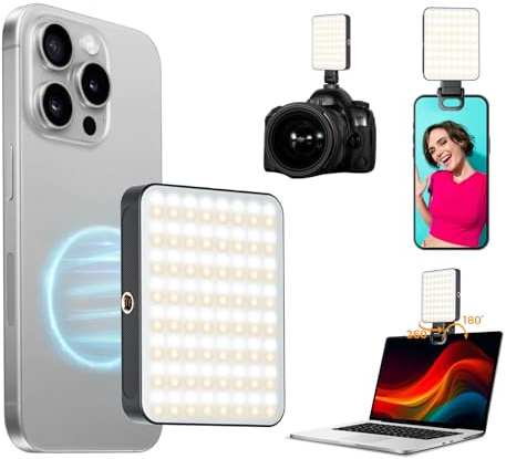 Magnetic Selfie Light for Cell Phone, gliship 128 Led Selfie Light Compatible with Magsafe Rechargeable Portable Clip Fill Light with 3 Lights Modes for Phone Camera Laptop Camera
