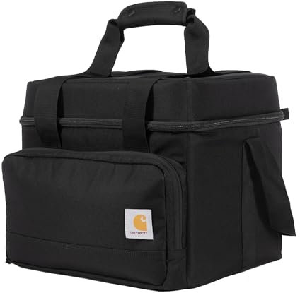 Carhartt Insulated Two Compartment Cooler, Durable Water Repellent Material W/Front Zippered Pocket for Camping, Beach & Travel, 24 Can, Black