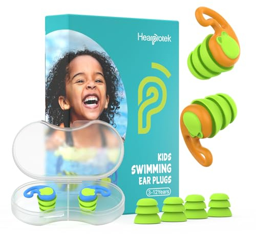 Hearprotek tappi orecchie piscina bambini, 2paia riutilizzabile tappi orecchie silicone copri orecchie per doccia bambini per nuoto bagno surf sport acquatici 3-12anni(Arancione Blu)