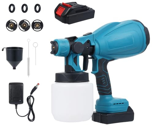 Weytoll Pistola per Verniciare a Batteria, 300W Verniciatore a Spruzzo a Batteria con 2 batterie, 3 x Ugelli, 3 modelli di spruzzo, Serbatoio da 800 ml per mobili, armadi, recinzioni, pareti e porte